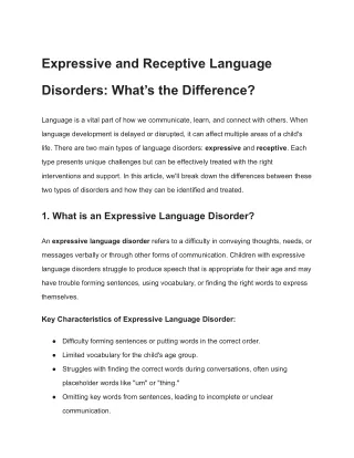 Expressive and Receptive Language Disorders