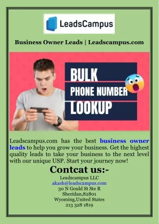 Business Owner Leads  Leadscampus.com