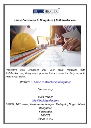 Home Contractor In Bangalore  Buildhealer.com