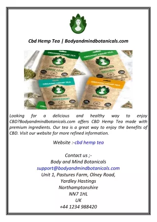 Cbd Hemp Tea  Bodyandmindbotanicals.com