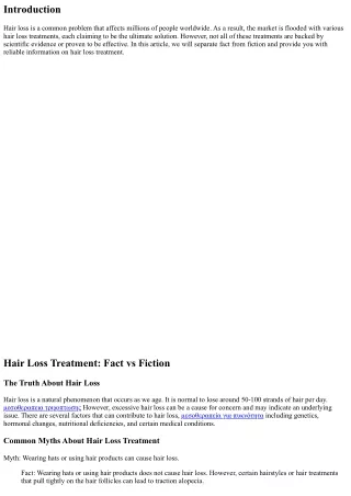 Hair Loss Treatment: Fact vs Fiction