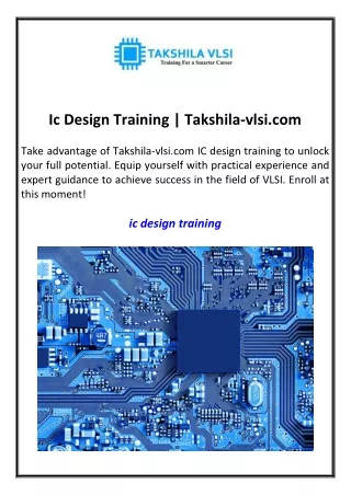 Ic Design Training Takshila-vlsi.com
