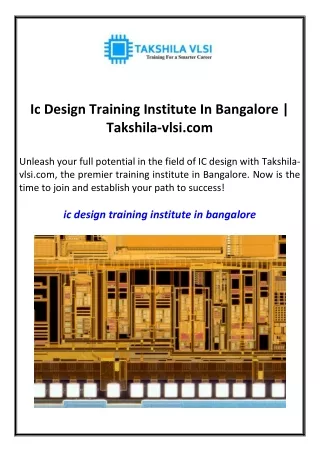 Ic Design Training Institute In Bangalore Takshila-vlsi.com