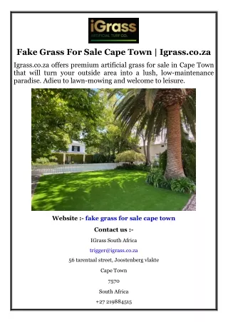 Fake Grass For Sale Cape Town  Igrass.co.za