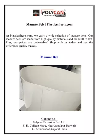 Manure Belt  Plasticssheets.com