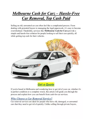 Melbourne Cash for Carz – Hassle-Free Car Removal, Top Cash Paid