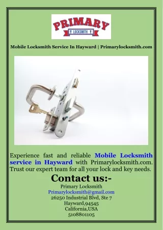 Mobile Locksmith Service In Hayward  Primarylocksmith.com