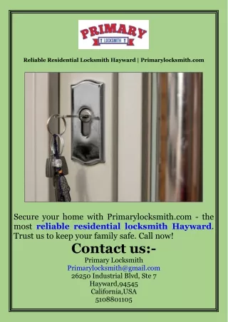 Reliable Residential Locksmith Hayward  Primarylocksmith.com