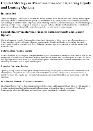 Capital Strategy in Maritime Finance Balancing Equity and Leasing Options