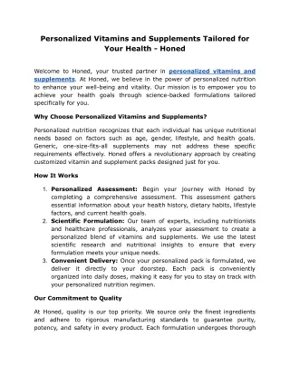 Personalized Vitamins and Supplements Tailored for Your Health - Honed