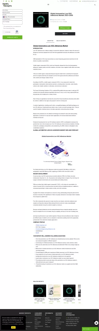 Global Automotive Low VOC Adhesives Market 2023-2030