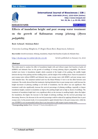 Effects of inundation height and peat swamp water treatment on the growth