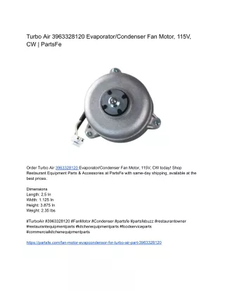 Turbo Air 3963328120 Evaporator_Condenser Fan Motor, 115V, CW _ PartsFe