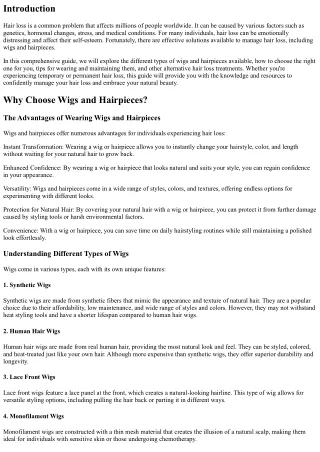 Managing Hair Loss with Wigs and Hairpieces: A Comprehensive Guide