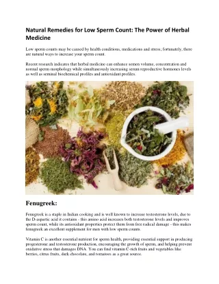 Natural Remedies for Low Sperm Count: The Power of Herbal Medicine