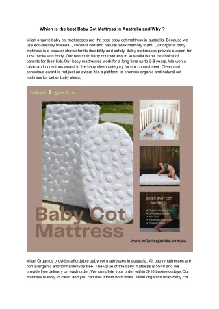 Which is the best Baby Cot Mattress in Australia and Why ?