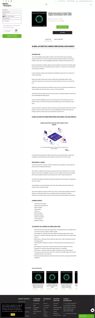 Global Automotive Carbon Fibre Engine Hood Market 2023-2030