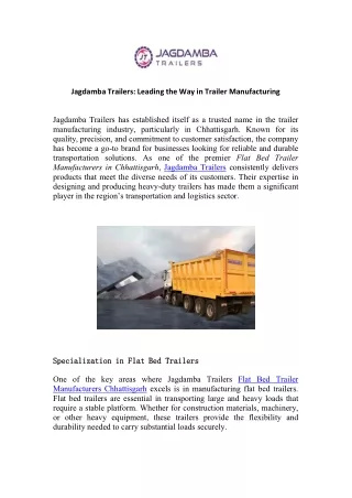 Top Trailers for All Needs – Choose Jagdamba Trailers Today!