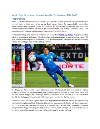World Cup Ochoa and Jimenez Recalled for Mexico's FIFA 2026 Preparations