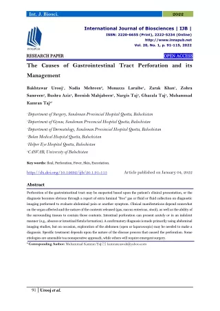 The Causes of Gastrointestinal Tract Perforation and its Management