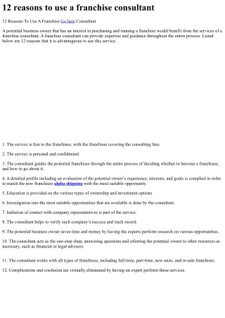12 reasons to use a franchise consultant
