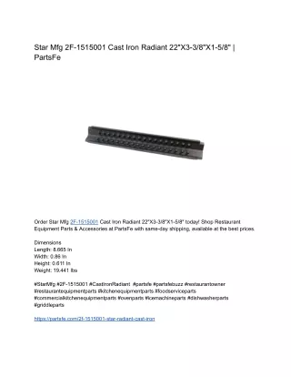 Star Mfg 2F-1515001 Cast Iron Radiant 22_X3-3_8_X1-5_8 - PartsFe