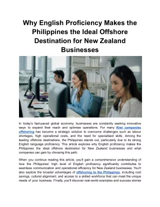 Why English Proficiency Makes the Philippines the Ideal Offshore for New Zealand Businesses