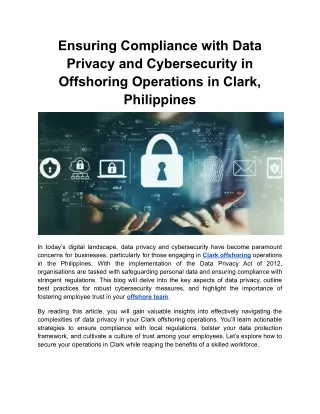 Ensuring Compliance with Data Privacy and Cybersecurity in Your Offshoring Operations