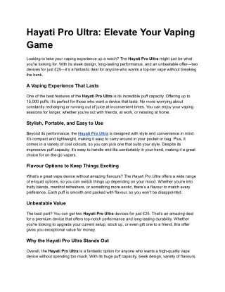 Hayati Pro Ultra: Elevate Your Vaping Game