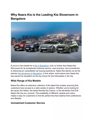 Why Naara Kia is the Leading Kia Showroom in Bangalore