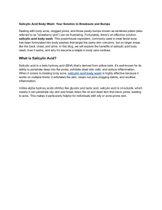 Salicylic Acid Body Wash Your Solution to Breakouts and Bumps