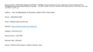 FOR SAUDI AND GCC CITIZENS - CANADA  Tourist and Business Visa / Electronic Trav