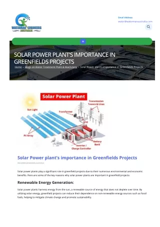 Solar Power plant’s importance in Greenfields Projects for water and wastewater treatment