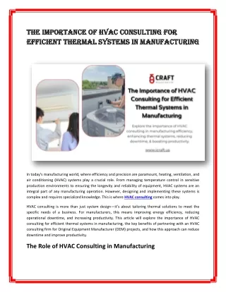 The Importance of HVAC Consulting for Efficient Thermal Systems in Manufacturing