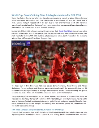 World Cup Canada's Rising Stars Building Momentum for FIFA 2026