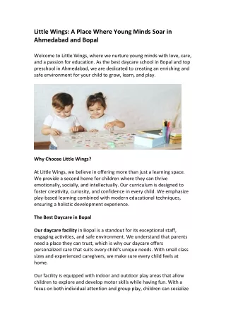 Little Wings: A Place Where Young Minds Soar in Ahmedabad and Bopal