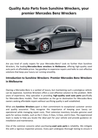 Quality Auto Parts from Sunshine Wreckers, your premier Mercedes Benz Wreckers