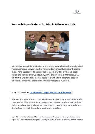 Research Paper Writers For Hire in Milwaukee, USA