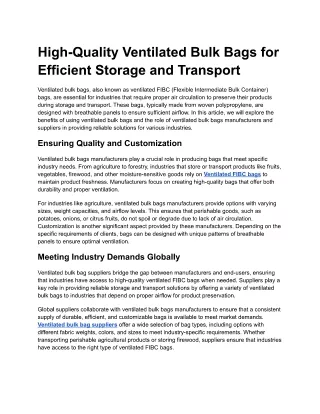 High-Quality Ventilated Bulk Bags for Efficient Storage and Transport