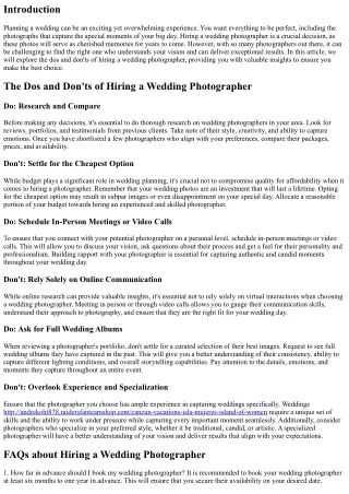 The Dos and Don'ts of Hiring a Wedding Photographer