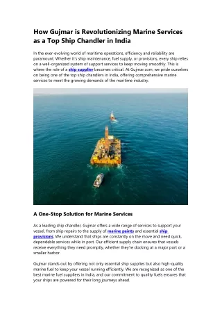 Top Ship Chandler in India : Gujmar's Comprehensive Marine Services