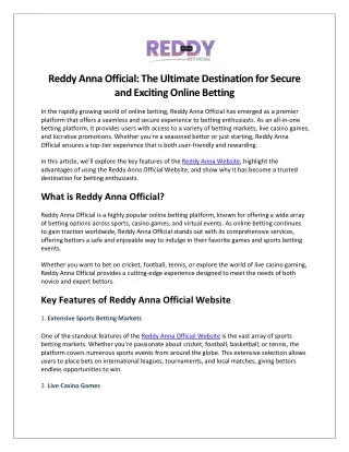 Reddy Anna Official The Ultimate Destination for Secure and Exciting Online Betting