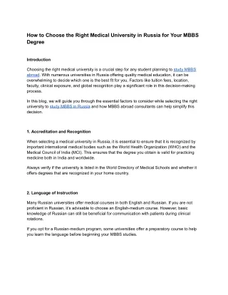 How to Choose the Right Medical University in Russia for Your MBBS Degree