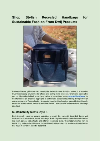 Shop Stylish Recycled Handbags for Sustainable Fashion From Dwij Products