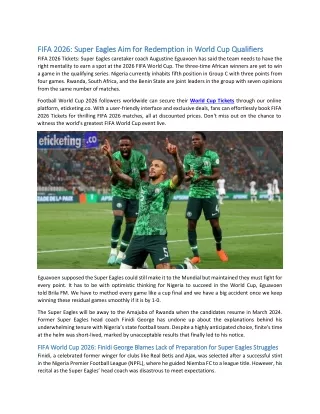 FIFA 2026 Super Eagles Aim for Redemption in World Cup Qualifiers