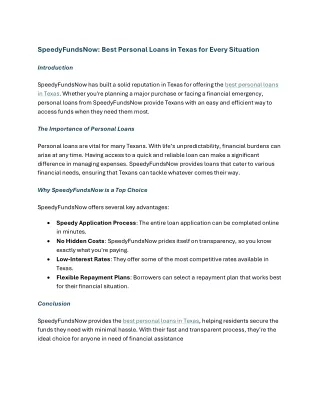 SpeedyFundsNow Best Personal Loans in Texas for Every Situation