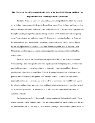 The Effects and Social Nuances of Gender Roles in the Book Little Women and How This Impacted Society Concerning Gender