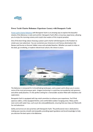 Power Yacht Charter Bahamas: Experience Luxury with Bonaparte Yacht