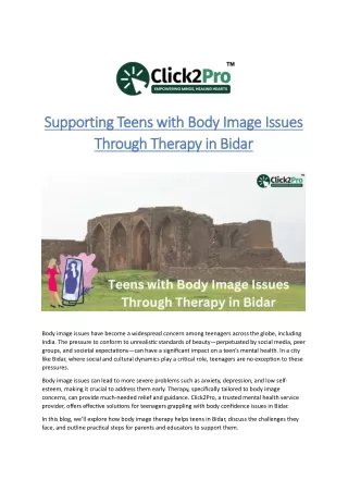 Supporting Teens with Body Image Issues Through Therapy in Bidar