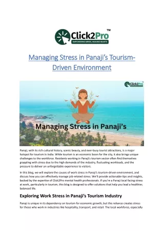 Managing Stress in Panajis Tourism-Driven Environment